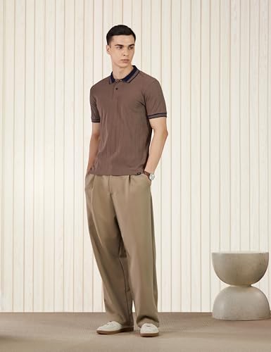 Image of Amazon Brand - Symbol Men Regular Fit Rib Textured Polo| Half Sleeves | Available in Plus Size