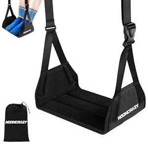 Airplane Foot Hammock, No Collapse Foot Rest for Plane Travel with Extended Adjustment Strap, Portable Desk Foot Hammock with Thickened Foam, Foot Sling Travel Essentials to Relax Your Feet
