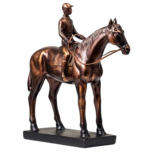 Lukitas Horse Rider Statues and Sculptures, Racing Figurine Home Decor, Equestrian Gift for Horse Lovers, Horseback Riding Ornament, Resin 10.5\'\'
