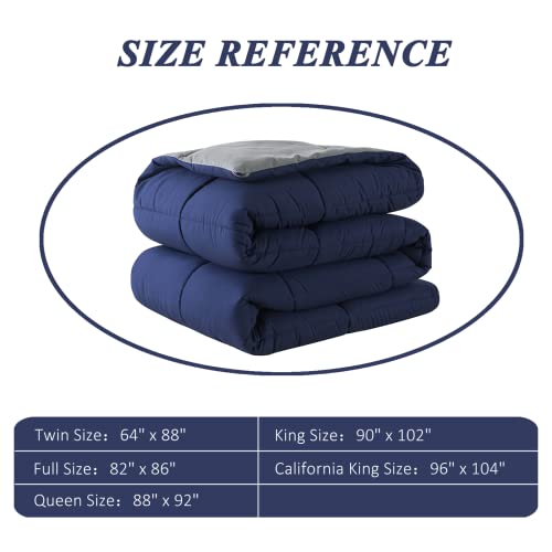 ELNIDO QUEEN® All-Season Reversible Down Alternative Quilted Comforter- Corner Duvet Tabs-Machine Washable-Duvet Insert or Stand – Alone Lightweight Comforter- Navy Blue/Gray - Twin Size(64×88 Inch)