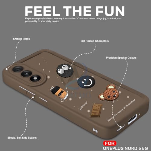 Image of AESTMO Back Case Cover for OnePlus Nord 5 5G Cover | Cute Fun Cartoon 3D Ball | Coffee Silicone Case | Full Body Protection | Camera Protection Back Cover for OnePlus Nord 5 5G (Brown)