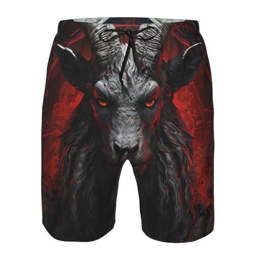 Satanic Demon Goat Dark red Mens Swim Trunks Swim Board for Teen Shorts Surf Swimming Beach Trunks Small
