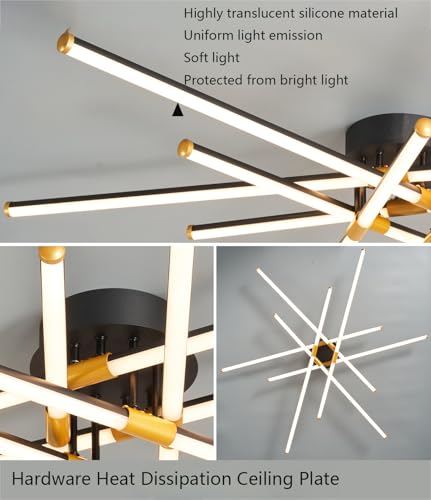 Plafonnier LED moderne noir télécommandé avec intensité réglable pour salon - 8