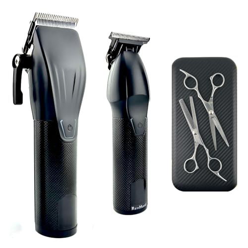 RevMont Multi-Speed Clipper Set, Gear Shifting, 20-Piece Grooming Kit for Men, T-Blade Plus King Clipper, Rechargeable Hair Trimmers, Metal Grip, Carbon Steel Blades, All-in-one Barber Set