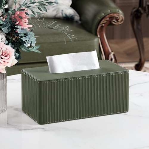 Cretkhp PU Leather Tissue Box Cover Rectangle with Magnetic Closure, Modern Tissue Box Holder for Bathroom NightStands Livingroom, Decorative Tissue Holder for 120(3-Ply)/160(2-Ply) Tissue Box (Green) by Cretkhp - Image 2