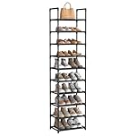 SONGMICS 10-Tier Shoe Rack, Shoe Stand, Space-Saving Shoe Storage, 45 x 28 x 173 cm, Metal Frame, Non-Woven Fabric Shelves, for Hallway, Bedroom, Black LSH010B02