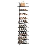 SONGMICS Shoe Rack, 10 Tier Shoe Shelf, Shoe Storage Organizer, Space-Saving, 11 x 17.7 x 68.1 Inches, Metal Frame, Non-Woven Fabric Shelves, for Entryway, Bedroom, Black ULSH010B02