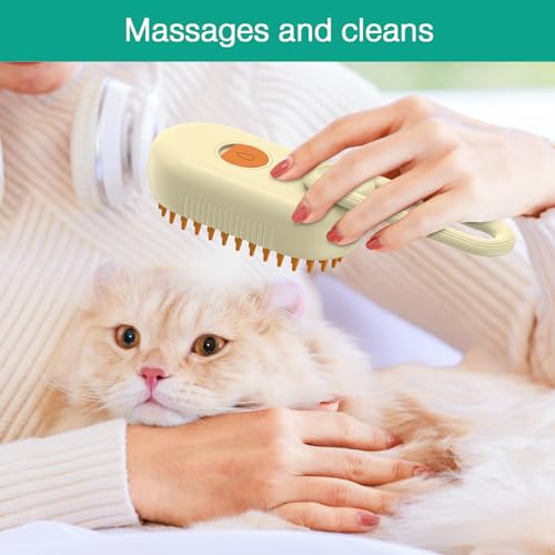 Image of ORIA Cat Steam Brush, 3 in 1 Pet Spray Comb, Self Cleaning Steam Dog Cat Brush, Rechargeable Silicone Grooming Tool with Concealed Handle for Shedding, Hair Removal, Pet Massage
