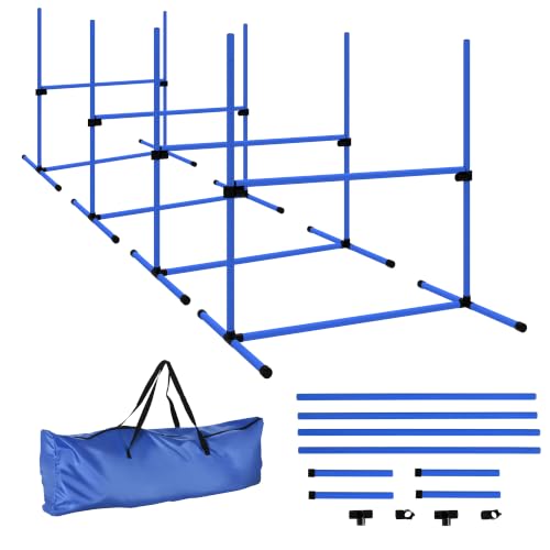 PawHut Agility Hürdenset Slalom Stangen Hunde Training Set 4 x Hürden, Kunststoff, Blau, 95x65x95cm