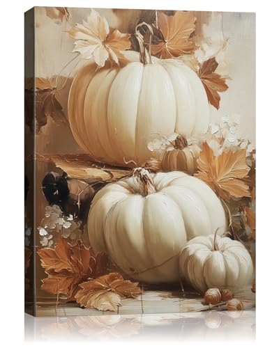 Rustic Autumn Pumpkin Wall Art Decor, Framed Vintage Thanksgiving Decorations,