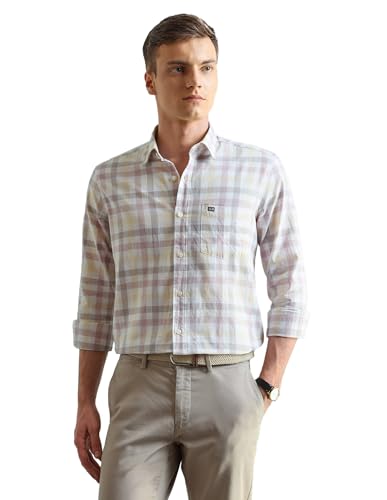 Image of Arrow Sport Men Slim fit Cotton Checked Long Sleeves Spread Collar Shirt