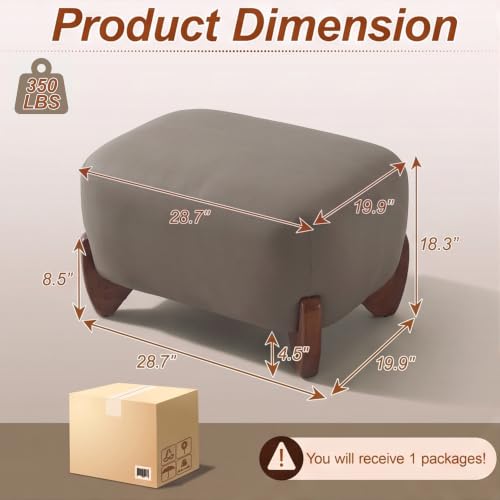 Image of WUTUTUEE 28.7 inch Faux Leather Ottoman with Solid Wood Legs, Modern Upholstered Footstool, Comfy Ottoman for Living Room, Bedroom, Tan