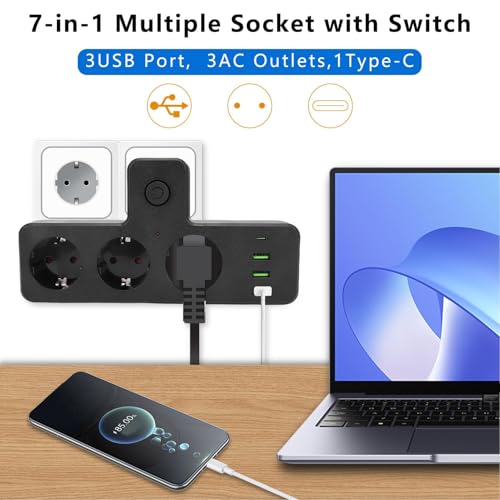 Extension de prise multiprise multifonctionnelle USB C pour bureau