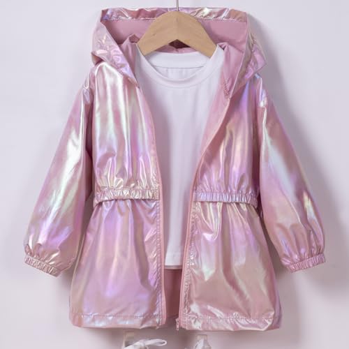 Toddler Gradient Color Hooded Coat Sparkly Metallic Jacket Outwear for Little Girls2