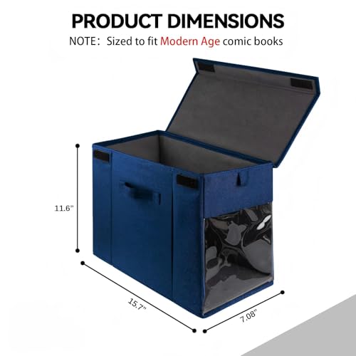 Image of 2 Pack Comic Book Storage Box with Lid for Modern Age, Collapsible Magazine Organizer with Clear Window, Blue