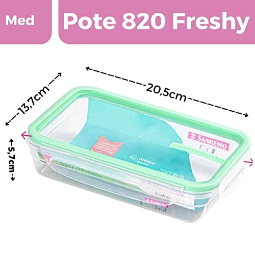 Pote Plástico Sanremo Hermético Com Trava Kit 4 Marmitas 820ml