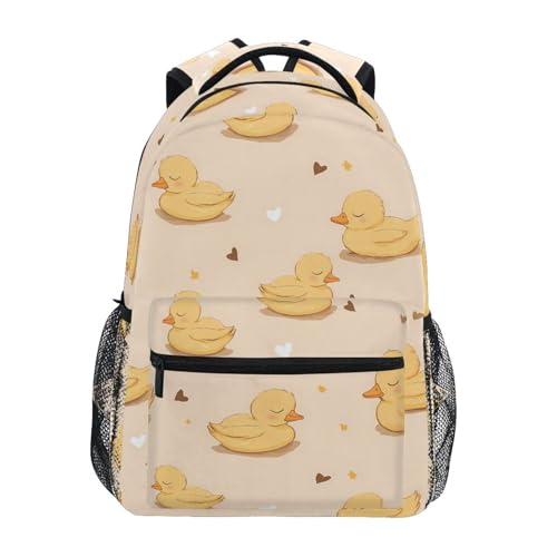 Duck Heart Yellow Backpack for School Boys Girls Adults Kids Bookbag Laptop Bag 18L
