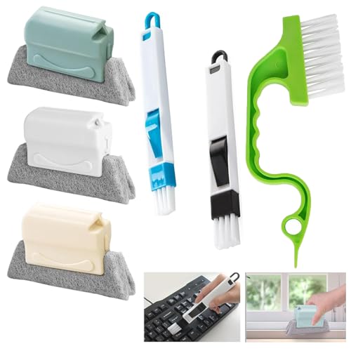VIDSTW 6 Stück Fensterrahmen Reiniger Jalousien Reinigungsbürste mit Anti-Rutsch-Griff Fensterrillen Reinigungsbürste 3 Ausführungen Reinigungsbürsten Eckreinigungsbürste für Fenster Rollläden