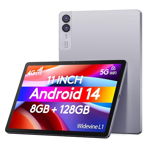 Wainyok 11 Zoll Android 14 Tablet mit SIM Slot: 4G LTE 5G WiFi Tableta | 8GB RAM + 128GB ROM (1TB TF) | Octa-Core | Widevine L1, FHD Display, 13MP+5MP, 7000mAh, GPS Lila
