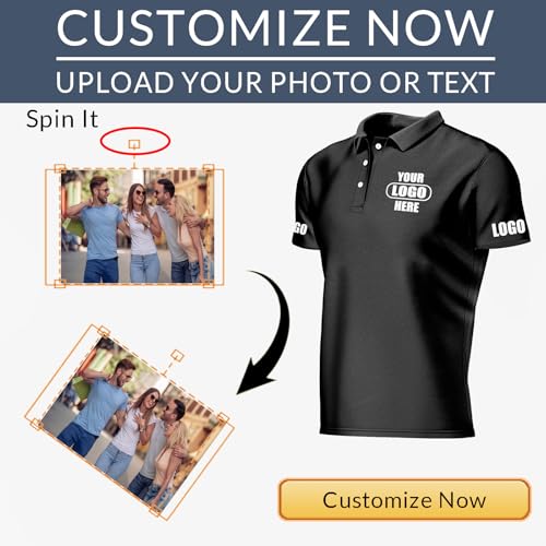 Custom Polo Shirts for Men, Personalized Golf Jersey with Logo Text Printed Design Your Own miniatura 6
