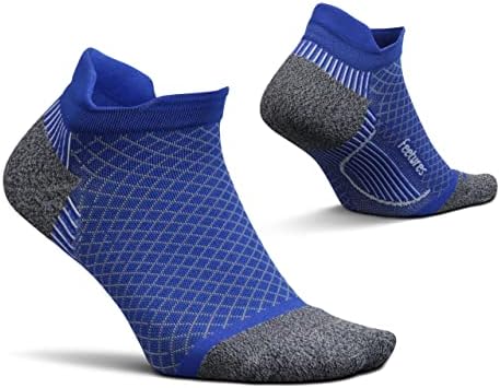 Feetures Plantar Fasciitis Relief Sock Light Cushion No Show Tab - Targeted Compression Sock for Women & Men - X-Large, Buckle Up Blue