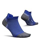 Feetures Plantar Fasciitis Relief Sock Light Cushion No Show Tab - Targeted Compression Sock for Women & Men - Small, Buckle Up Blue