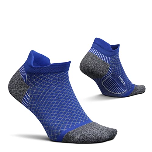 Feetures Plantar Fasciitis Relief Sock Light Cushion No Show Tab - Targeted Compression Sock For Women & Men - X-Large, Buckle Up Blue #TOP2