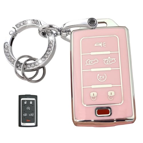 WENHENI Keyless Entry Systems Key for Jeep Key Fob Cover Shell with Keychain Fit for 2021-2025 Grand Cherokee L Grand Wagoneer (6B Silver-Pink) by WENHENI - Used condition - US$8.60