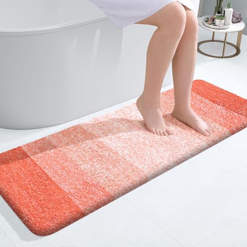 Image of OLANLY Bathroom Runner Rugs Mat 47x17, Extra Soft Absorbent Microfiber Bath Rugs, Rubber Backing, Quick Dry, Washable Long Bath Mats for Bathroom Floor, Tub and Shower, Home Decor Accessories, Coral
