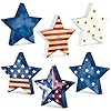 6 Pcs 4th of July Wooden Stars Signs Star Tiered Tray Decor Red Blue White Wood Star Shape Table Blocks for Party Home Office Table Shelf Decor for Independence DayPatriotic Style