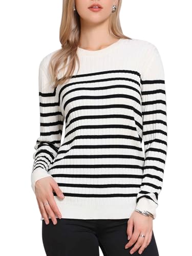 Allegra K Color Block Sweater for Women's Fall 2025 Striped Crew Neck Drop Shoulder Long Sleeve Pullover Knitted Tops