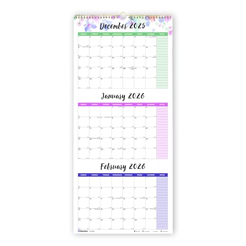 Blueline® 2026 Colorful Three-Month Wall Calendar, 14 Months, December 2025 to January 2027, Gold Twin-Wire Binding, 12.25" x 27", Passion (C171129-26) Blueline® 2026 Colorful Three-Month Wall Calendar, 14 Months, December 2025 to January 2027, Gold Twin-Wire Binding, 12.25" x 27", Passion (C171129-26)