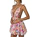 Women's Sequin Dress Sexy Sparkly Floral Summer Backless Deep V Low-Cut Shiny Strap Mini Dress for Party Cocktail Clubwear (01-Pink, S)