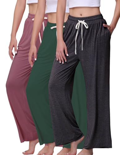 Image of Veseacky Women's Wide Leg Lounge Pants Yoga Pajamas Comfy Stretch Drawstring Pajamas Puls Size Dance Bottoms S-4XL