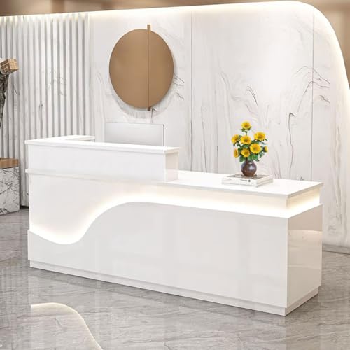 White Right,70.9inch,Reception Desk with Counter, Front Desk Receptionist Counter with Lockable Drawer & Cabinet & Keyboard Tray & Cable Grommet, Retail Checkout for Office, SOHO, Shop, Salon
