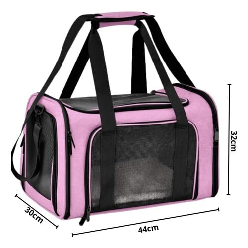 Bolsa De Transporte Pet Reforçada Rosa 44x32x30cm para Viagem Cabine Avião Passeio Carro Cachorros G