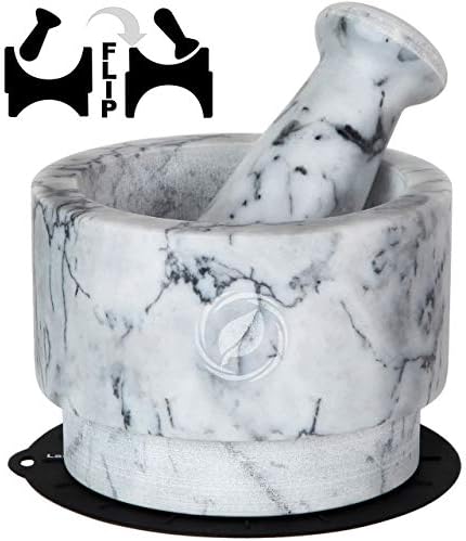 Laevo Mortar and Pestle Set (Large) | White Marble | Stone Spice Grinder | 2.1 Cup Capacity | 5.5 inch | Reversible | Molcajete Mexicano | Guacamole, Pesto, Spices | Large Mortar & Pestles | Gift Set