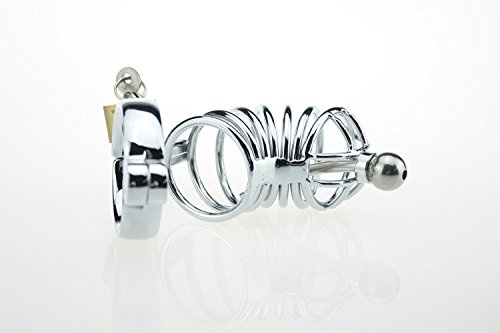 Stainless Steel Chastity Cage with Urethal Tube and 3 Ball Rings - Image 3