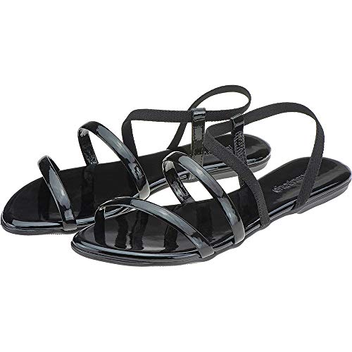 Sandalia Feminina Rasteira Leve Rasteirinha Eleganteria Tamanho:38;Cor:Preto