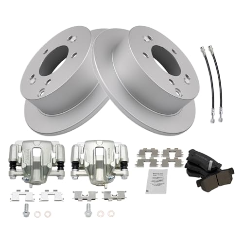 Image of TRQ Rear Brake Pad and Rotor Set Semi Metallic G Coated Rotors Calipers Compatible with 2006-2007 Hyundai Sonata 2008 Sonata To 2 28 07 Production Date