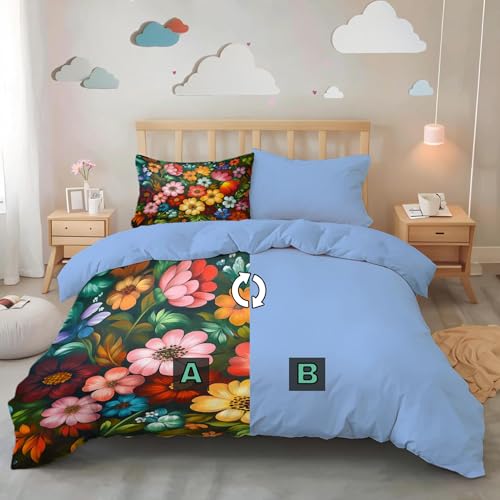 Housse de couette douce fini la transpiration lit fleurs colorées