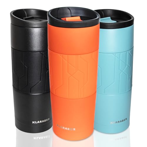 Travel Coffee Mug, Insulated Travel Coffee Cup, Reusable Coffee Cups, Double Wall Stainless Steel Travel Mug for Hot & Cold Drinks, 480ml / 16oz (Orange)