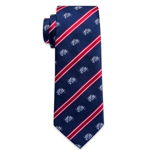 Image of YourTies American Flag Ties for Men Woven Silk Blue Striped Necktie with Handkerchief Cufflinks Set Formal Business