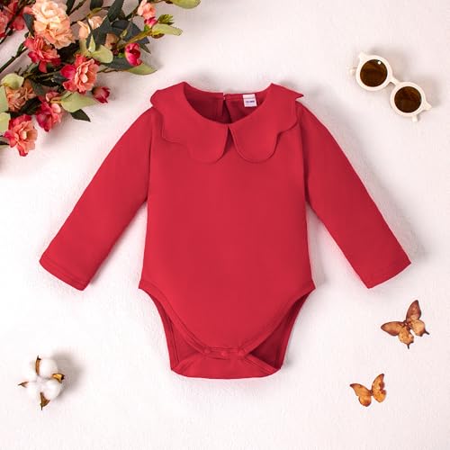 0-24M Infant Girls Ruffle Collar Bodysuit Baby Girl Casual Romper Toddler Solid Color Jumpsuit Winter Clothes2