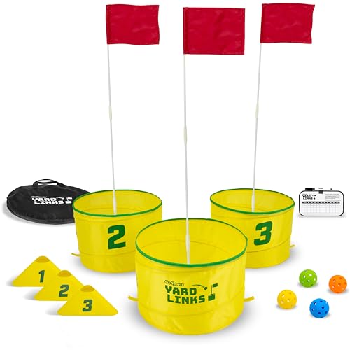 GoSports Yard Links Golfspiel mit 3 Eimern, Tee-Markern und 4 Bällen