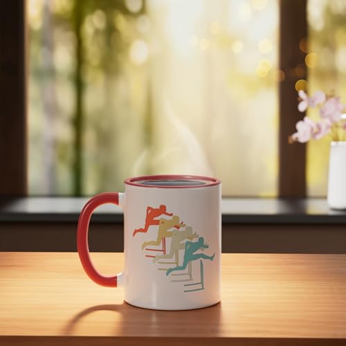 Taza de cerámica estilo retro 11 onzas rojo y blanco miniatura 3