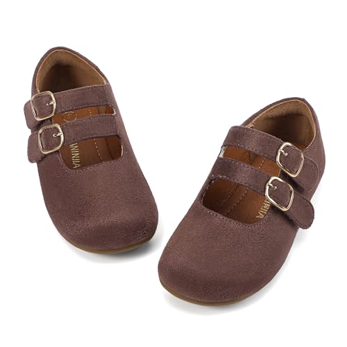 PANDANINJIA Toddler Girl Dress Shoes Mary Jane Flats Little Kid Flower Girl School Church Shoes - Main Image