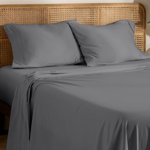 Bare Home 100% Organic Cotton Jersey Sheet Set, Ultra Soft, 100% Cotton - Sheet Set & Pillowcases - Deep Pocket Bed Sheets (Queen, Grey)