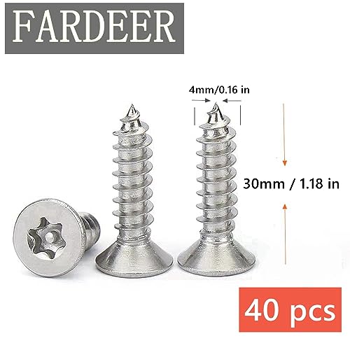 FarDeer Stainless Steel Flat Head Self-Tapping Screws M4/M5 Security Sheet Metal Screws Torx Sheet Metal Screws Security Silver Screws Anti-Theft Tamper Proof. (M4*30mm * 40pcs) - Image 2