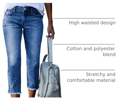 Image of Sidefeel Women's High Waisted Straight Leg Jeans Capri Denim Pants